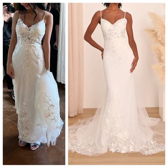 NWOT Lulus Everlasting Affection White Lace Tulle Mermaid Maxi Dress - Picture 2 of 15